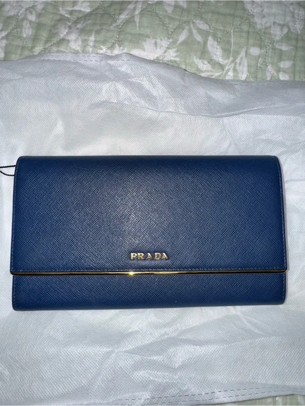 Prada Blue and Gold continental wallet